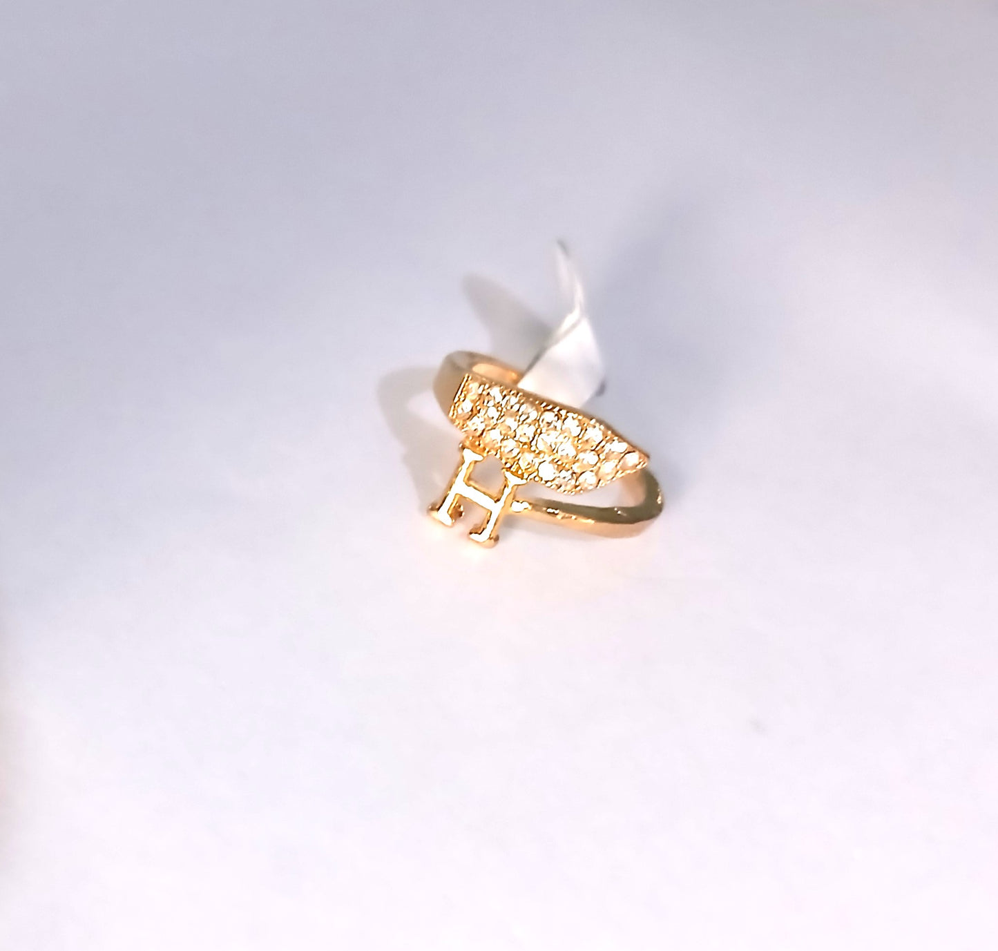 Gold Letter H Ring with Shiny Stones