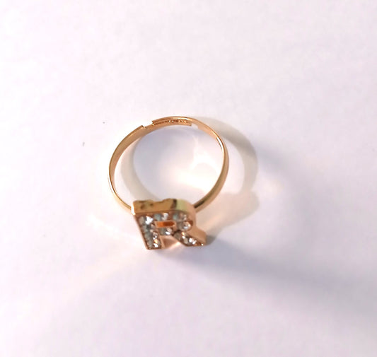 Gold-Colored Stackable Ring Customized with R Letter & Shining Gemstones
