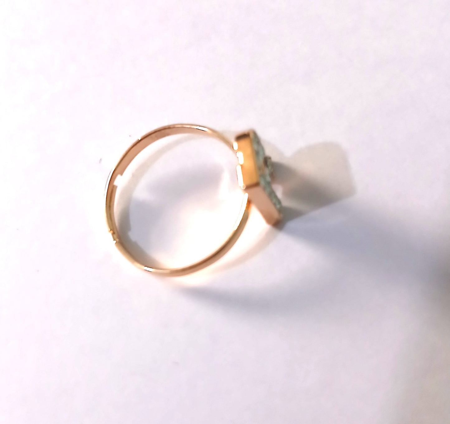 Gold-Colored Stackable Ring Customized with R Letter & Shining Gemstones