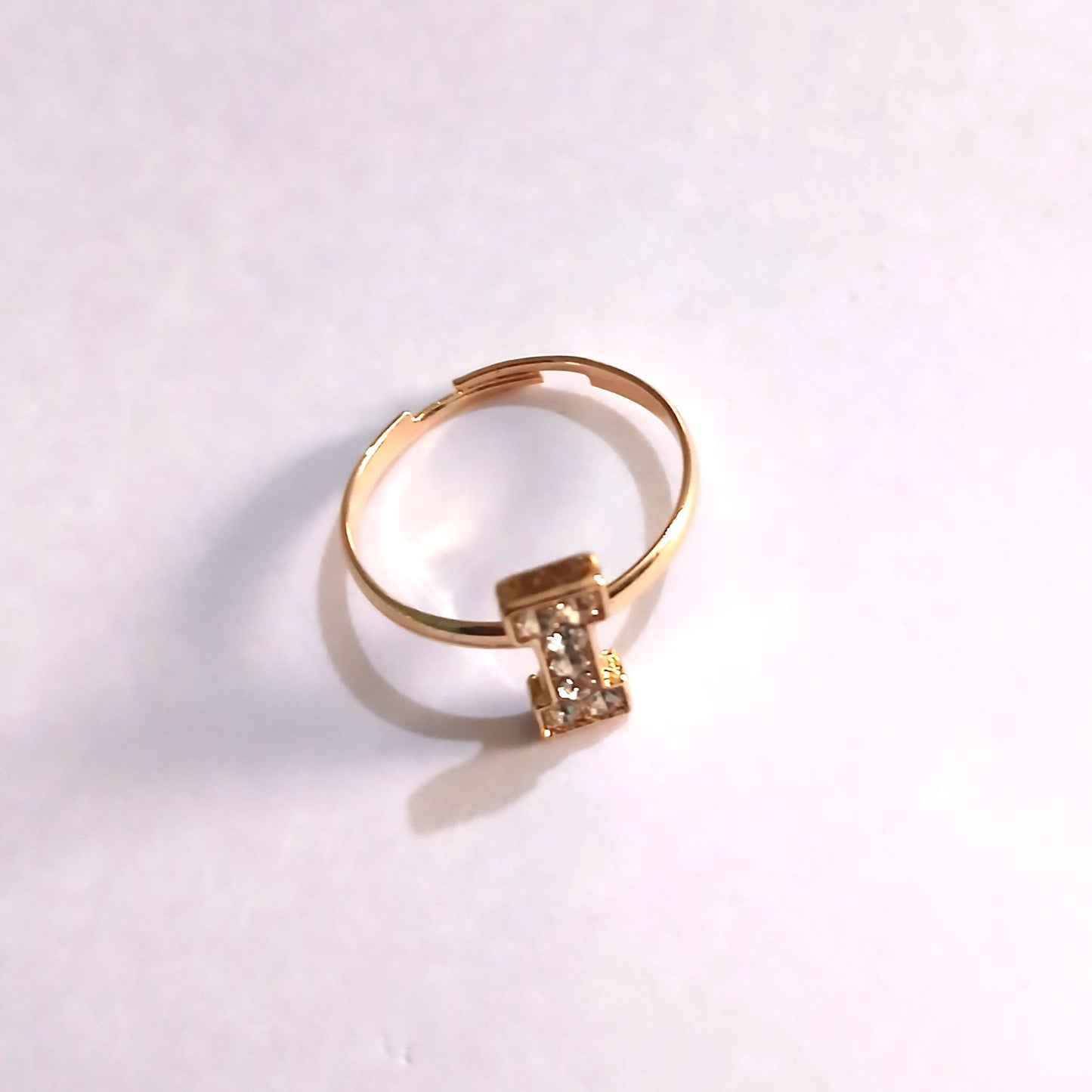 Boho Ring with a Sparkling Letter "I" Adorned with Shiny Small Gemstones