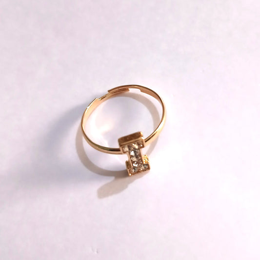 Boho Ring with a Sparkling Letter "I" Adorned with Shiny Small Gemstones