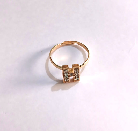 Charming Gold-Colored Letter H Ring with Shiny Gemstones in South C, Nairobi.