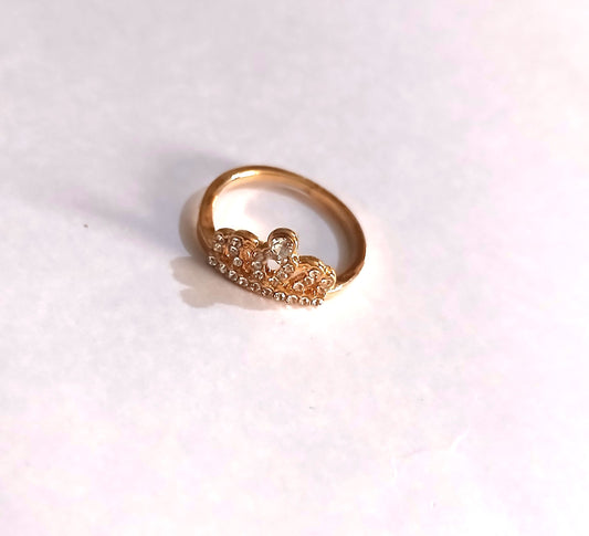 Dazzling Gold-Colored Crown Ring with Shiny Gemstones,