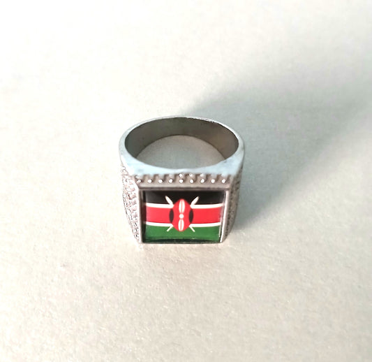 Silver Men's Ring, Inspired by South C Nairobi Street Styles with the Kenya Flag