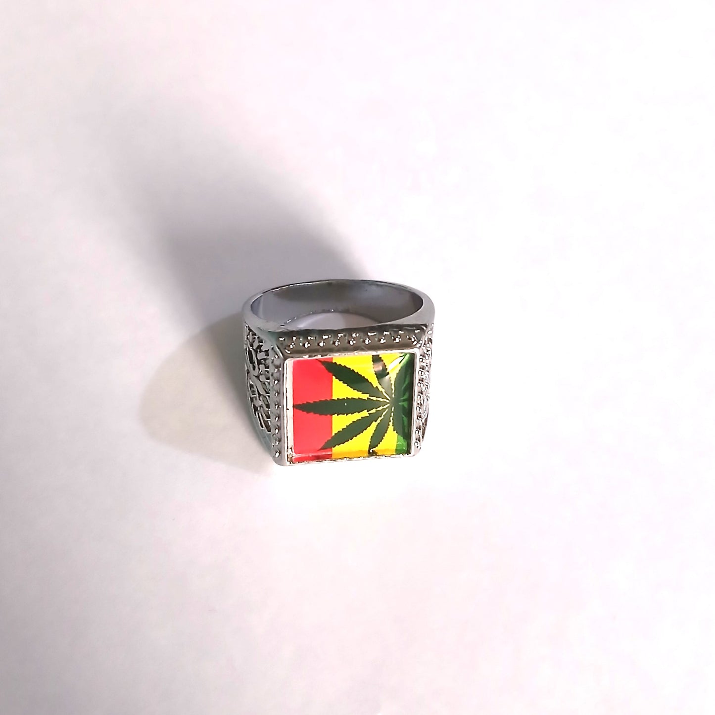Silver-Colored Ring with a Rastafarian Flag