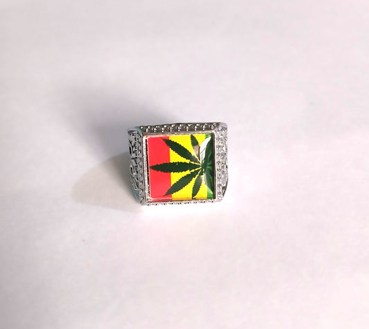 Silver-Colored Ring with a Rastafarian Flag
