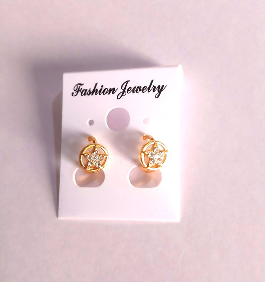 Small Gold-Colored Hoop Earrings with a Star Design
