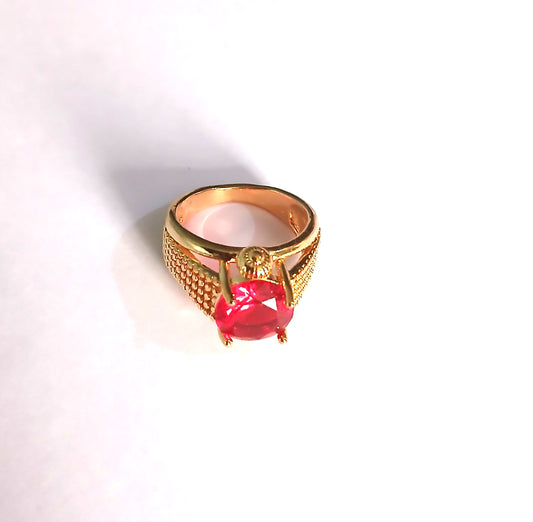 Plated Gold Ring with Ruby Red Accents