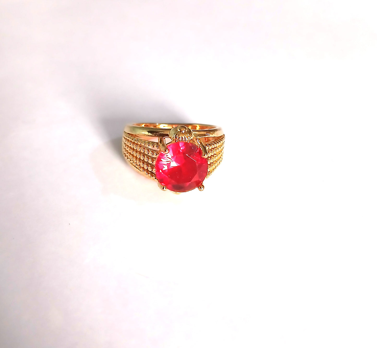 Plated Gold Ring with Ruby Red Accents