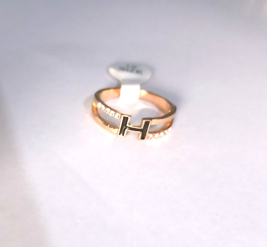 Black Letter H on Gold's Women’s Ring with Shiny Gemstones – Affordable Fashion in Nairobi South B