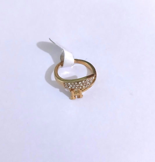 Gold Letter H Ring with Shiny Stones