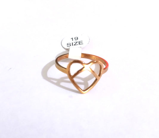 Gold heart-shaped ring on a white background with '19 SIZE' label.
