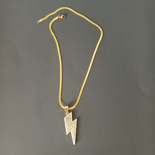 Gold-Tone Stainless Steel Necklace with Lightning Bolt Pendant